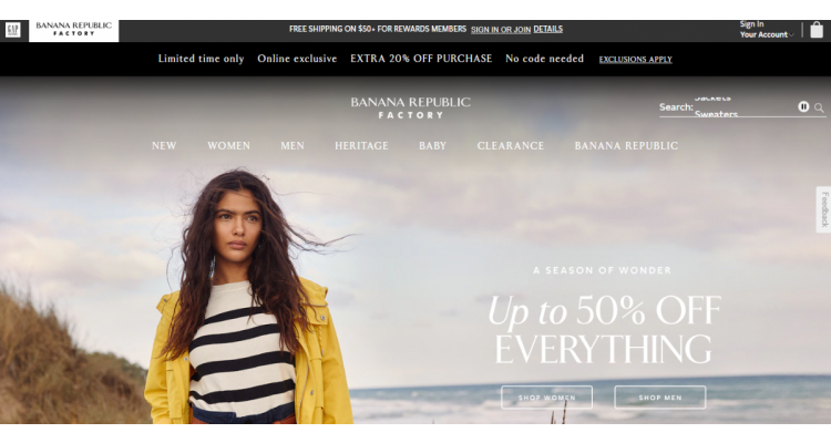 Banana Republic Factory低至5折+额外8折