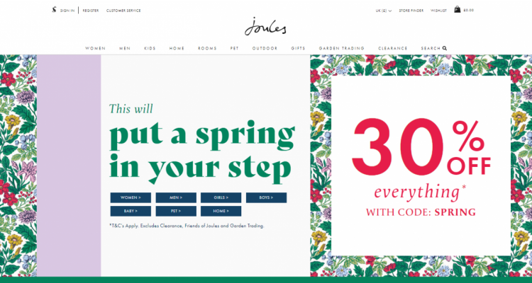 Joules 春季减价 30% everything
