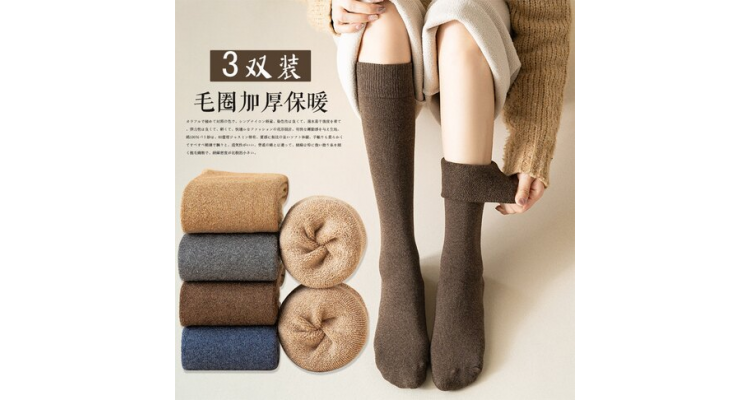 保暖加绒加厚毛圈秋冬季长筒袜及膝女袜高筒长袜