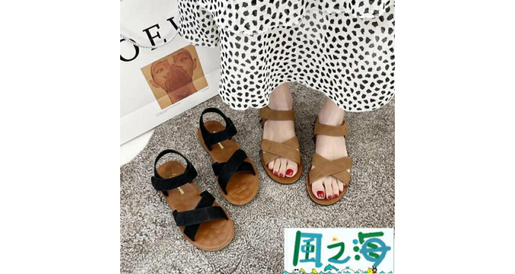 凉鞋年女夏平底ins潮魔术贴百搭软底舒适休闲沙滩罗马鞋