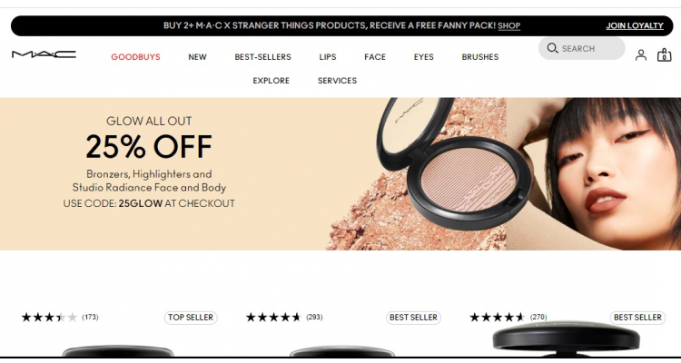 MAC美国官网高光、古铜产品25% OFF