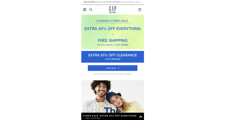 Gap Factory 全场额外5.5折