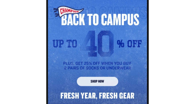 Champion US 开学劲减至6折 另指定品有额外75折