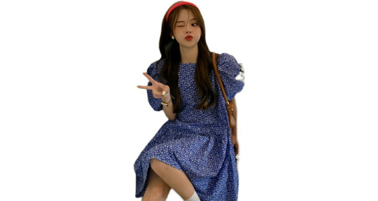 元气少女韩夏chic人手一件碎花泡泡袖裙连衣裙