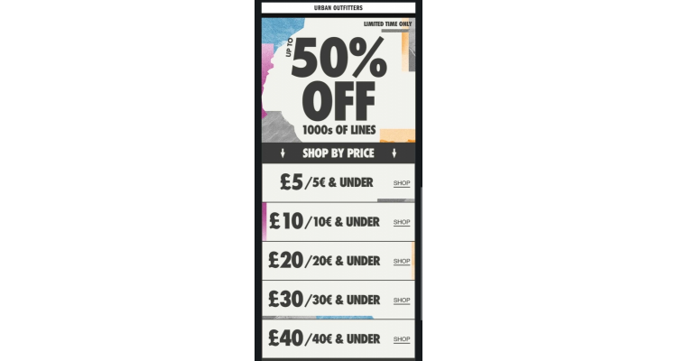 UrbanOutfitters 劲减低至半价