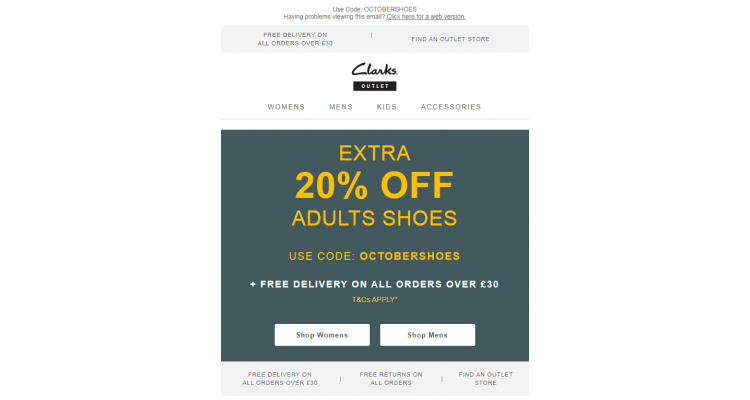 Clarks Outlet 成人鞋款额外八折优惠