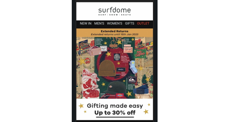Surfdome 节日礼品低至七折