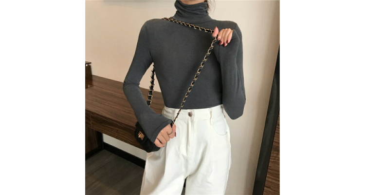 小高领长袖T恤女新款秋冬韩版纯色修身洋气黑色内搭打底