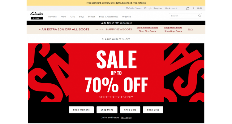 英国 Clarks Outlet 低至三折 Boots 额外八折