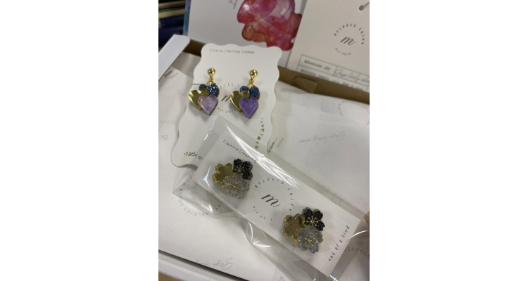 日本Beloved color m-Heart ear ring & SAKURA : Triple ear ring